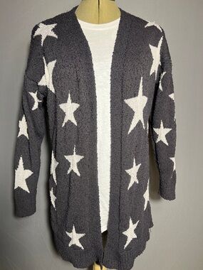 Altar'd State Charcoal and White Star Open-Front Cardigan